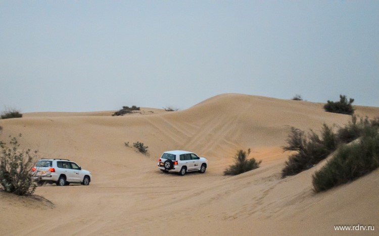 Два внедорожника среди песков пустыни