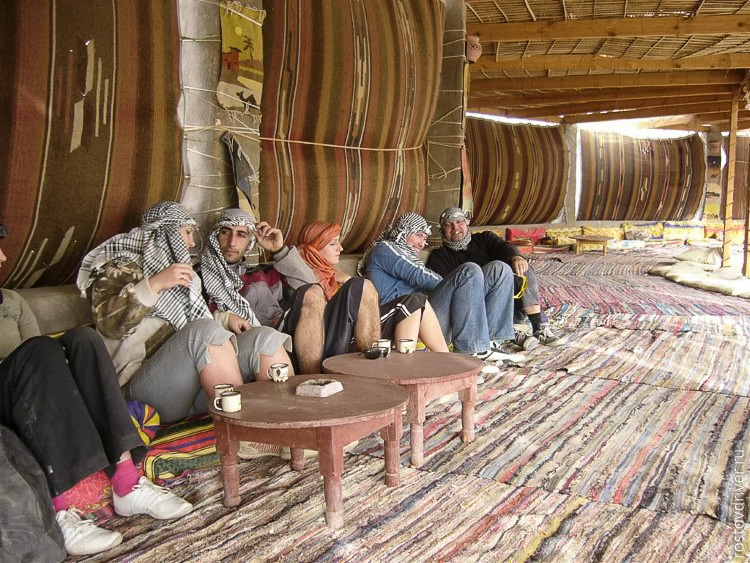Туристы в деревне бедуинов